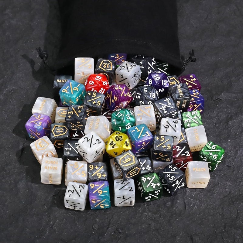 FIGURESLAB Store 79PCS MTG Dice Counters Bulk Ability Keywords Dice Set, MTG Health Tracker Life Counter Plus 1/+1 Shield Buff Tokens for TCG Magic Card Games Accessories CCG Creature Stats - Image 5